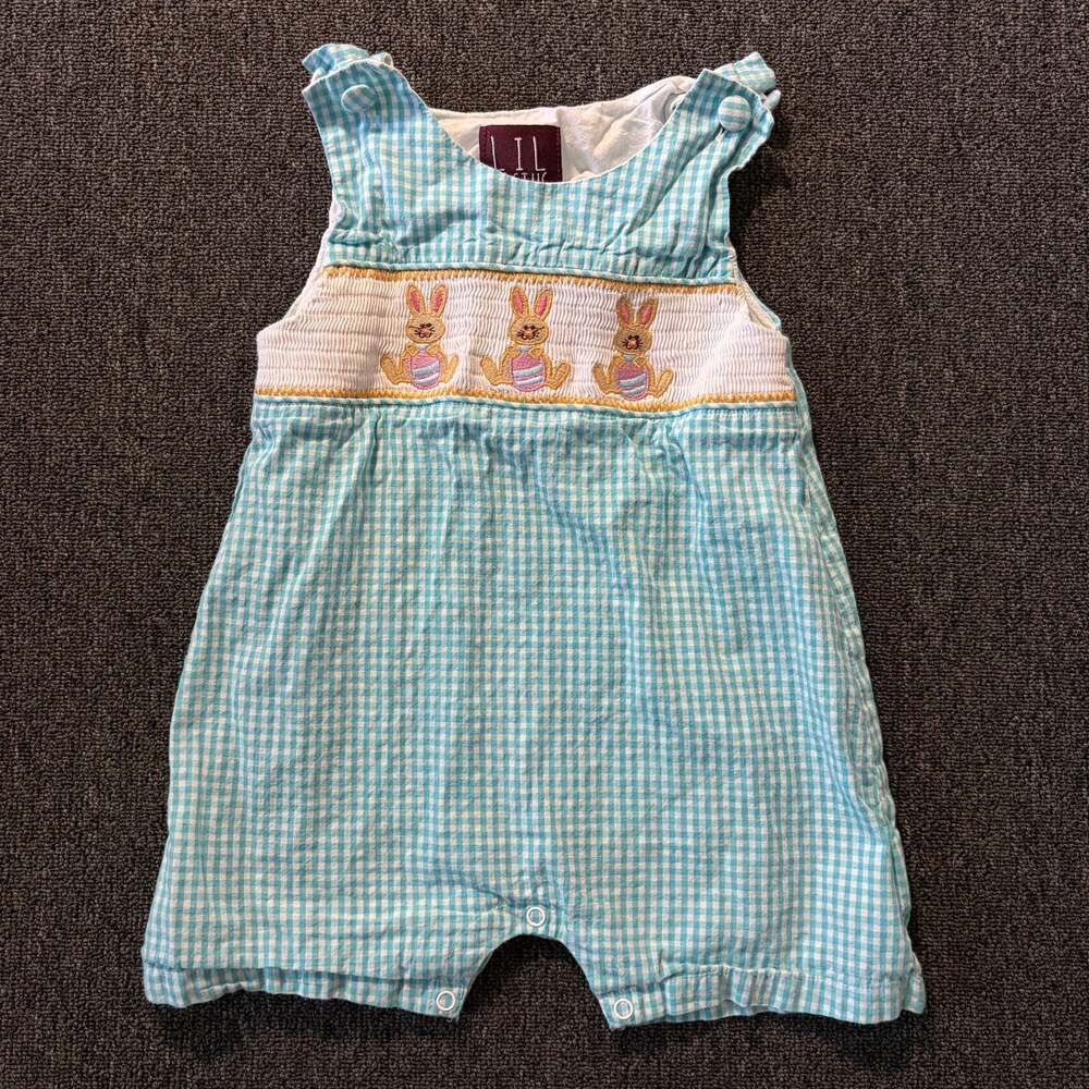 Vintage Y2k Lil Cactus Checkered Blue Gingham Easter Bunny Kids Romper 2T